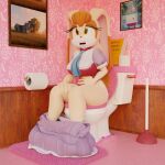 3d_(artwork) anthro bathroom bathroom-art_(artist) book bottomwear bottomwear_down breasts clothed clothing digital_media_(artwork) feces female fur furniture hair hi_res lagomorph leporid mammal nude open_mouth painting pants pants_down partially_clothed plunger rabbit scat sega skirt_down solo sonic_the_hedgehog_(series) toilet toilet_paper vanilla_the_rabbit