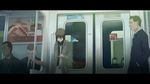  anime_coloring cellphone coat crab_stick ground_vehicle hand_in_pocket hat highres kusakabe_(kusakabeworks) letterboxed original phone poster_(object) train train_interior 