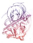  chibi gradient graphite_(medium) katana meira ponytail solo sword touhou touhou_(pc-98) traditional_media weapon yamisawa 