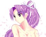  bad_id bad_pixiv_id hair_ribbon highres long_hair looking_away meira nude petals ponytail purple_eyes ribbon solo syouzyomiku touhou touhou_(pc-98) upper_body 