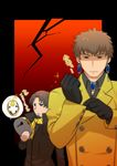  bad_id bad_pixiv_id baofu baofu_(cosplay) brown_eyes brown_hair coat cosplay earrings facial_hair fate/zero fate_(series) gloves goatee hayami_shou jewelry jitome kotomine_kirei male_focus mask multiple_boys nakata_jouji necktie persona persona_2 sakaki_ginji sakaki_ginji_(cosplay) san_moto seiyuu_connection toosaka_tokiomi translated 