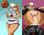 anthro ball basketball_(ball) basketball_uniform bodily_fluids breasts clothing cum cum_in_pussy cum_inside diamond_grenadier duo ejaculation female from_behind_position full_nelson genital_fluids goo_creature hand_on_head hi_res humanoid lagomorph leporid lola_bunny looney_tunes male male/female mammal nude penetration rabbit sex slime sportswear tongue tongue_out uniform vaginal vaginal_penetration warner_brothers