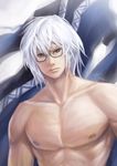  kaizeru male_focus manly mannosuke morichika_rinnosuke muscle nipples nude silver_hair solo touhou white_hair yellow_eyes 