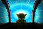 alien alien_humanoid anthro clothed clothing digital_media_(artwork) green_body humanoid hyper hyperspace invalid_tag looking_back male male/male mammal simple_background skartyuz solo space spacecraft star_wars vehicle yoda