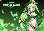  2011 antenna_hair bow_(weapon) copyright_name dagger dated ecell elf elsword fingerless_gloves gloves green green_background green_eyes green_hair highres leaf long_hair panties pointy_ears rena_(elsword) ribbon smile solo trapping_ranger_(elsword) underwear weapon 