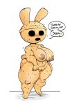 2023 animal_crossing anthro areola big_areola big_breasts blush bodily_fluids breasts brown_body brown_skin coco_(animal_crossing) curvy_figure dialogue digital_drawing_(artwork) digital_media_(artwork) english_text female gyroid hi_res huge_thighs lagomorph leporid mammal mhdrawin navel nintendo nipples nude rabbit short_tail simple_background solo sweat tail text thick_thighs voluptuous white_background wide_hips