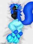 anthro baggy_clothing baggy_pants bed big_breasts big_pawpads black_clothing black_shirt black_topwear blue_body blue_fur blue_hair bottomwear breasts claws clothed clothing feet female foot_fetish foot_focus freckles fur furniture hair hi_res humanoid inner_ear_fluff long_hair machine mammal pattern_bottomwear pattern_clothing pawpads paws perspective plaid plaid_bottomwear plaid_clothing protogen protogen_visor pyjama shirt sleeping sokoyo_owo starry_(sokoyo_owo) thick_thighs topwear tuft