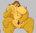 abs andromorph anthro crossgender disney felid genitals hair hi_res hyper_pecs intersex lion male mammal modem_redpill mufasa muscular muscular_anthro muscular_intersex muscular_male open_mouth pantherine pussy red_hair solo the_lion_king