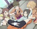  4girls blonde_hair dom dom_(jiromike2000) female hanasaku_iroha jiromike2000 knife matsumae_ohana multiple_girls pixiv_manga_sample restrained short_hair tearing 