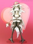 2023 anthro avian avian_demon bird blush breasts cleaning_tool clothed clothing demon embarrassed feather_duster feathers female genitals hair helluva_boss maid_uniform nipple_outline no_underwear pussy robcivecat solo stella_(helluva_boss) text uniform url white_body white_feathers white_hair