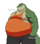 anthro belly big_belly bottomwear clothing crocodile crocodilian crocodylid hi_res iwano looking_at_viewer male muscular muscular_anthro muscular_male overweight overweight_anthro overweight_male reptile scales scalie shirt shorts smile solo standing tank_top topwear