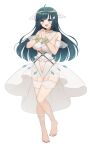  1girl :d absurdres ahoge amano_nene_(vtuber) amano_nene_(vtuber)_(5th_costume) aqua_eyes barefoot bikini blue_hair blush body_chain bracelet breasts circlet clothing_cutout corset curvy dark_blue_hair detached_sleeves english_commentary full_body garter_straps hair_ornament hairclip high-low_skirt highres jewelry large_breasts leg_ribbon legwear_garter long_hair looking_at_viewer nail_polish navel navel_cutout neck_ring official_alternate_costume official_alternate_hairstyle official_art open_mouth own_hands_clasped own_hands_together production_kawaii ribbon second-party_source seductive_smile see-through see-through_skirt see-through_sleeves showgirl_skirt sidelocks simple_background skirt sling_bikini_top smile solo standing standing_on_one_leg swimsuit toenail_polish toenails underbust virtual_youtuber white_background white_bikini white_garter_straps white_skirt white_sleeves wing_hair_ornament yukiunag1 