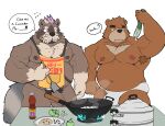 anthro apron apron_only armpit_hair balls bear belly bigbearsilver body_hair clothing condom cooking crossover cucumber duo english_text flaccid food foreskin genitals hi_res improvised_dildo improvised_sex_toy juuichi_mikazuki lifewonders live_a_hero male male/male mammal morenatsu mostly_nude musclegut nipples pecs penis plant procyonid pubes raccoon rice sexual_barrier_device text thong underwear vegetable viscunam