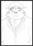 anthro bandanna blush border canid canine canis domestic_dog eyebrows grey_border kerchief lifewonders live_a_hero male mammal mokdai overweight runny_nose satopu_v2 sketch solo thick_eyebrows