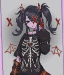  1girl ame-chan_(needy_girl_overdose) black_eyes black_hair cellphone choker detached_sleeves eencya hair_over_one_eye looking_at_viewer mole needy_girl_overdose phone red_nails second-party_source sleeves_past_wrists smartphone solo spiked_choker spikes twintails 