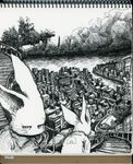  city cityscape crows greyscale lagomorph mammal monochrome rabbit 