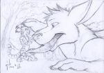 anthro bodily_fluids drooling duo eye_contact felid forest hufnaar kangaroo kneeling licking looking_at_another macro macropod male male/male mammal marsupial micro nude open_mouth oral pantherine plant saliva size_difference solaxe_(artist) tail teeth tiger tongue tongue_out touching_face tree