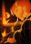  1girl alt_(apou) beatrice_(umineko) black_dress blue_eyes blurry bug butterfly depth_of_field dress gothic_lolita highres holding holding_smoking_pipe lolita_fashion orange_hair short_hair smile smoking_pipe solo umineko_no_naku_koro_ni 