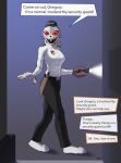absurd_res anthro badroy clothed clothing costume dialogue female five_nights_at_freddy&#039;s fursuit hi_res knife lagomorph leporid mammal mask rabbit scottgames solo speech_bubble vanny_(fnaf)