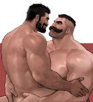  2boys bara beard beard_stubble braum_(league_of_legends) brown_hair completely_nude couple dopey_(dopq) facial_hair from_side full_beard graves_(league_of_legends) highres huge_pectorals league_of_legends male_focus mature_male multiple_boys muscular muscular_male nude paid_reward_available short_hair sitting sitting_on_lap sitting_on_person thick_beard thick_mustache undercut yaoi 