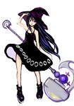  bad_id bad_pixiv_id bare_legs black_hair blue_eyes boots dress hammer hat hat_tip huge_weapon johan_(johan13) long_hair original solo staff very_long_hair weapon witch_hat 