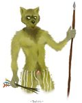  arrow balls belt canine grin hybrid indian male penis polearm raccoon revealing_clothing selac sheath simple_background solo spear stick string wolf 
