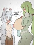 2024 alternate_breast_size animal_humanoid areola balto_(thevarking) big_breasts blush bodily_fluids bodysuit breasts canid canid_humanoid canine canine_humanoid chest_scar clothed clothing duo english_text eyebrow_through_hair eyebrows female freya_(thevarking) fur green_hair hair hi_res holding_object holding_towel huge_breasts human humanoid long_hair male mammal mammal_humanoid nipples open_mouth pink_areola pink_nipples red_eyes scar size_difference skinsuit sweat text thevarking thick_thighs thought_bubble tight_clothing topless topless_humanoid topless_male torn_bodysuit torn_clothing towel translucent translucent_hair white_body white_fur white_hair wolf_ears wolf_humanoid