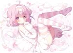  1girl momozu_komamochi official_art pink_hair striped_clothes striped_thighhighs thighhighs thighs 