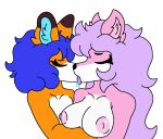 anthro areola bodily_fluids breast_size_difference breasts canid canine eyes_closed felid feline female female/female fox honibnuuy making_out mammal saliva