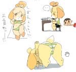2023 animal_crossing anthro ass_up barefoot bikini blonde_hair bottomwear bottomwear_pull canid canine canis clothed clothing clothing_pull colored_sketch domestic_dog ellipsis feet female flat_chested floppy_ears hair haramikarubi human isabelle_(animal_crossing) japanese_text looking_at_butt mammal miniskirt monotone_bottomwear monotone_clothing monotone_skirt multiple_images navel nintendo panties pattern_bottomwear pattern_clothing pattern_panties pattern_underwear pear-shaped_figure pose ribbons shih_tzu shirt short_hair simple_background sketch skirt smile solo striped_bottomwear striped_clothing striped_panties striped_underwear stripes swimwear text thick_thighs topknot topwear toy_dog translation_request triangle_(shape) underwear vest villager_(animal_crossing) white_background wide_hips