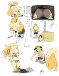 2023 animal_crossing anthro barefoot belly blonde_hair blush bodily_fluids bottomwear bottomwear_down bra butt canid canine canis clothed clothing colored_sketch domestic_dog eyewear feet female flat_chested floppy_ears fur glasses green_bra green_clothing green_panties green_underwear hair haramikarubi human isabelle_(animal_crossing) looking_at_crotch male mammal miniskirt monotone_bottomwear monotone_clothing monotone_skirt multiple_images navel neck_ribbon nintendo one_eye_closed open_mouth panties panties_on_face panty_shot pear-shaped_figure shih_tzu shirt shirt_down short_hair simple_background sketch skirt skirt_down smile sweat thick_thighs topknot topless topless_male topwear toy_dog underwear underwear_only undressing vest vest_down villager_(animal_crossing) voyeur wet wet_body wet_fur white_background wide_hips