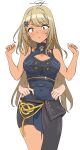  asymmetrical_clothes bare_shoulders belt black_belt blonde_hair blue_dress breasts china_dress chinese_clothes cleavage cleavage_cutout clothing_cutout constricted_pupils dark-skinned_female dark_skin disembodied_limb dress earrings grey_skirt groping gyaru hair_ornament highres hip_vent jewelry kaminari_qpi kaminari_qpi_(4th_costume) lightning_bolt_hair_ornament lightning_bolt_symbol long_hair medium_breasts miniskirt orange_eyes pleated_skirt prsdubstep side_cutout skirt surprised tassel tassel_earrings turtleneck_dress very_long_hair virtual_youtuber vspo! yuri 