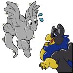 animate_inanimate avian balloonie beak blue_eyes dragon duo feral grey_body gryphon inflatable mythological_avian mythology symrea telegram_sticker