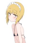  1girl ame_(amechan17391739) bikini black_bikini blonde_hair breasts closed_mouth collarbone cutlass_(girls_und_panzer) girls_und_panzer highres looking_at_viewer maid_headdress short_hair simple_background small_breasts solo swimsuit upper_body white_background yellow_eyes 