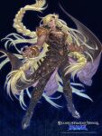 1boy beelzebub_(granblue_fantasy) blonde_hair boots copyright_name dark-skinned_male dark_skin fingernails full_body granblue_fantasy granblue_fantasy_versus:_rising highres logo long_hair male_focus minaba_hideo muscular official_art pants red_eyes second-party_source sharp_fingernails smile solo 