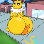 absurd_res big_butt building butt butt_smother canid canine digital_drawing_(artwork) digital_media_(artwork) dominant duo eeveelution eeveelution_squad face_in_ass facesitting feral flareon fur generation_1_pokemon hi_res jolteon male male/male mammal nintendo orange_body outside pokemon pokemon_(species) shaded sidewalk sitting_on_another smirking_at_partner smothering speed_(eeveelution_squad) speedyvibes spike(notjustafacelessfur) spiked_tail spikes spikes_(anatomy) tail town watermark yellow_body yellow_fur