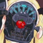  1girl android blonde_hair chair cockpit dokibird_(vtuber) dokibird_(vtuber)_(tomato) full_body hatch highres indie_virtual_youtuber lever men_in_black piloting sitting smile solo tomato ug_nokchok virtual_youtuber 