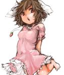  animal_ears bad_id bad_pixiv_id barefoot brown_hair bunny_ears carrot carrot_necklace dress inaba_tewi jewelry jumping kiguchiko messy_hair necklace open_mouth pendant red_eyes simple_background sketch solo touhou 
