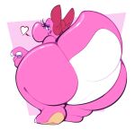 &lt;3 accessory anthro barefoot big_butt birdo birdo_(character) boot_(artist) bow_ribbon butt curvy_figure eyelashes featureless_butt feet female hi_res huge_butt looking_at_viewer looking_back mario_bros nintendo nude pink_body reptile ribbons ring scalie simple_background siphon_(anatomy) solo tail thick_thighs voluptuous wide_hips