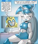  black_eyes blue blue_eyes blue_hair bumblebee_(transformers) couple? dialog dialogue female hair happy jenny_wakeman male midriff my_life_as_a_teenage_robot navel panties pigtails sitting skirt text transformers underwear webcam white white_body xjkenny yellow yellow_body 