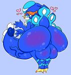 &lt;3 anthro balls beak big_balls big_butt big_penis blue_body blue_eyes blue_hair bodily_fluids butt cum cum_on_penis generation_9_pokemon genital_fluids genitals hair hi_res huge_balls huge_butt huge_penis lewdchuu_(artist) male nintendo penis pokemon pokemon_(species) quaquaval rear_view size_difference solo vein veiny_penis