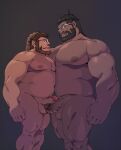 2boys bara beard belly belly-to-belly completely_nude couple dark-skinned_male dark_skin drooling erection facial_hair feet_out_of_frame final_fantasy final_fantasy_xiv from_side full_beard glasses hand_on_another&#039;s_head height_difference highres huge_pectorals interracial large_pectorals male_focus mature_male mouth_drool multiple_boys muscular muscular_male navel nipples nude original pectorals penis penises_touching plump profile roegadyn short_hair standing strongman_waist taoren thick_beard thick_eyebrows thick_thighs thighs uncensored warrior_of_light_(ff14) yaoi 