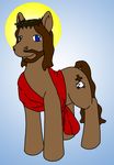  &dagger; blue_eyes bridgetthegamer brown brown_fur brown_hair cross crown crown_of_thorns cutie_mark equine facial_hair feral friendship_is_magic fur gradient_background hair horse jesus_christ looking_at_viewer male mammal my_little_pony ponification pony smile solo tail 