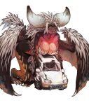  1girl absurdres colored_skin dragons_fucking_cars_(meme) highres horns implied_futanari meme miao_jiangyou monster_girl monster_hunter_(series) nergigante open_mouth orange_skin sharp_teeth solo spiked_arm spiked_tail spiked_wings tail teeth yellow_eyes 