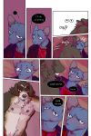 bastriw bed blush brown_eyes canid canine canis clothing comic dialogue domestic_cat domestic_dog duo felid feline felis fernando_(bastriw) furniture hi_res jacket male male/male mammal nude pato_(bastriw) purple_eyes text topwear