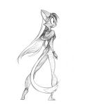 anthro breasts clothed clothing david_lillie dipstick_tail domestic_cat dreamkeepers felid feline felis female fur graphite_(artwork) greyscale hair hi_res lilith_calah long_hair mammal markings monochrome sketch solo tail tail_markings traditional_media_(artwork)