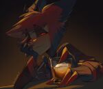  1boy alastor_(hazbin_hotel) alcohol aluih7 commentary cup drinking_glass english_commentary hand_on_own_face hazbin_hotel highres looking_at_viewer male_focus short_hair sitting smile solo 