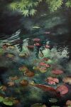  highres leaf lily_pad maple_leaf original painting_(medium) pond reflection reflective_water ripples shibakaka still_life sunlight traditional_media water watercolor_(medium) 