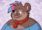 animated bell bell_collar brown_body brown_fur collar ear_piercing ear_ring fur jewelry mammal mouse murid murine nonbinary_(lore) overweight piercing pngtuber ring_piercing rodent trevor-fox trevor-fox_(character)