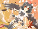  bad_id bad_pixiv_id black_hair black_wings blush feathers geta hat looking_at_viewer nekosugi_(hoshi) open_mouth red_eyes shameimaru_aya sky smile solo tengu-geta tokin_hat touhou wings 